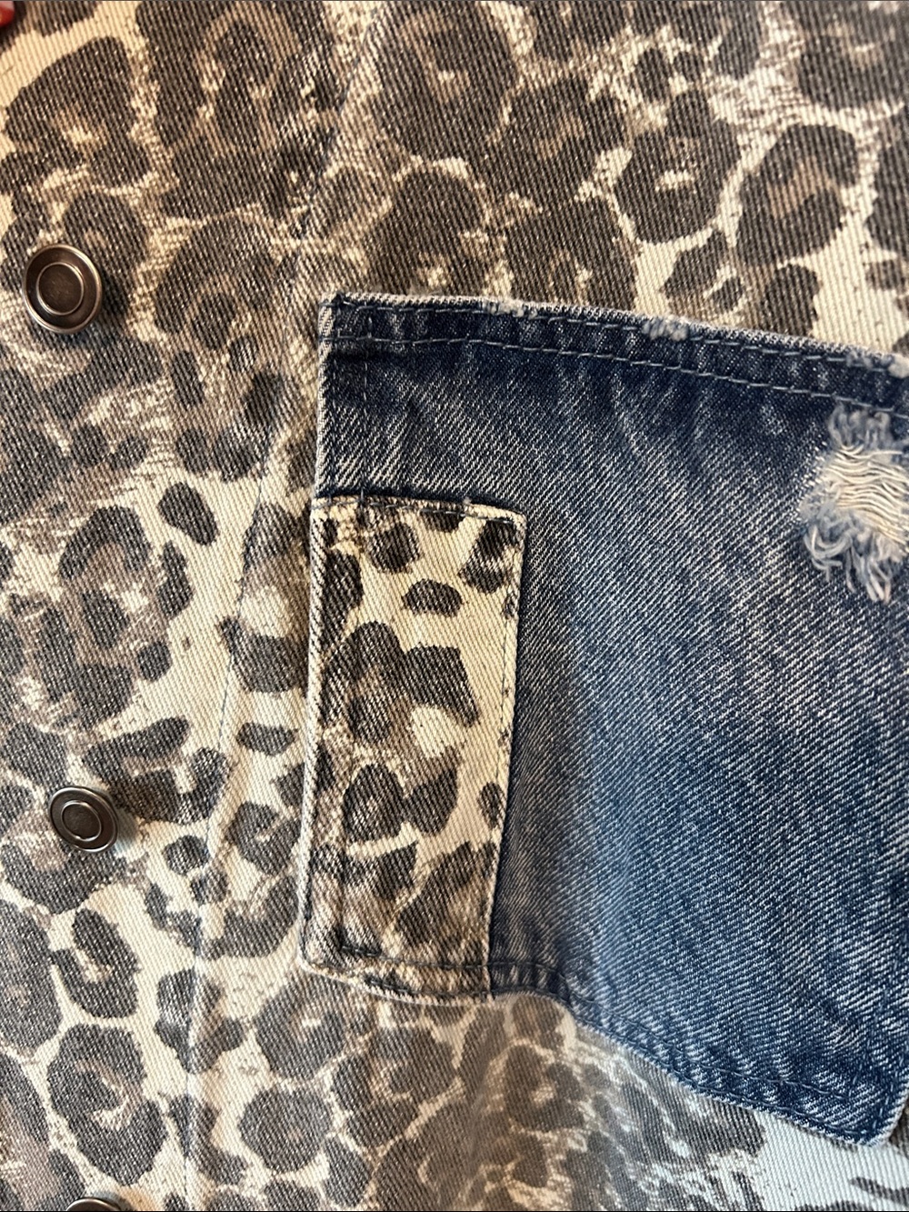 Oli & Hali Oversized Blue Denim Long Jacket with Leopard Panels - Picture 6 of 9